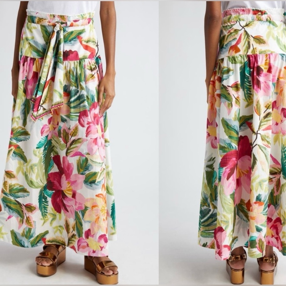 FARM Rio White Floral Maxi Skirt with Pink, Green & Yellow Print